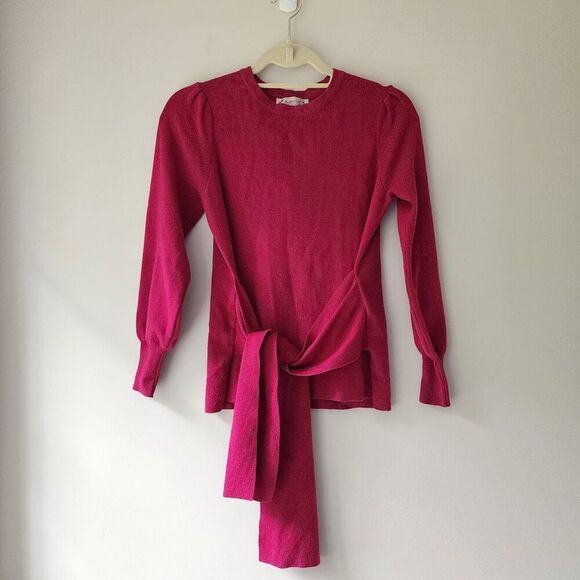 NANETTE LEPORE Tie Front Sweater | Mini Puff Sleeve | Rose Pink | Women's Small - Picture 1 of 7